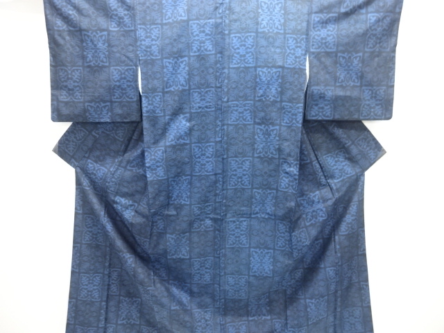 JAPANESE KIMONO / KIMONO ENSEMBLE / SILK / HAND WOVEN TSUMUGI / GRID & ABSTRACT FLOWERS